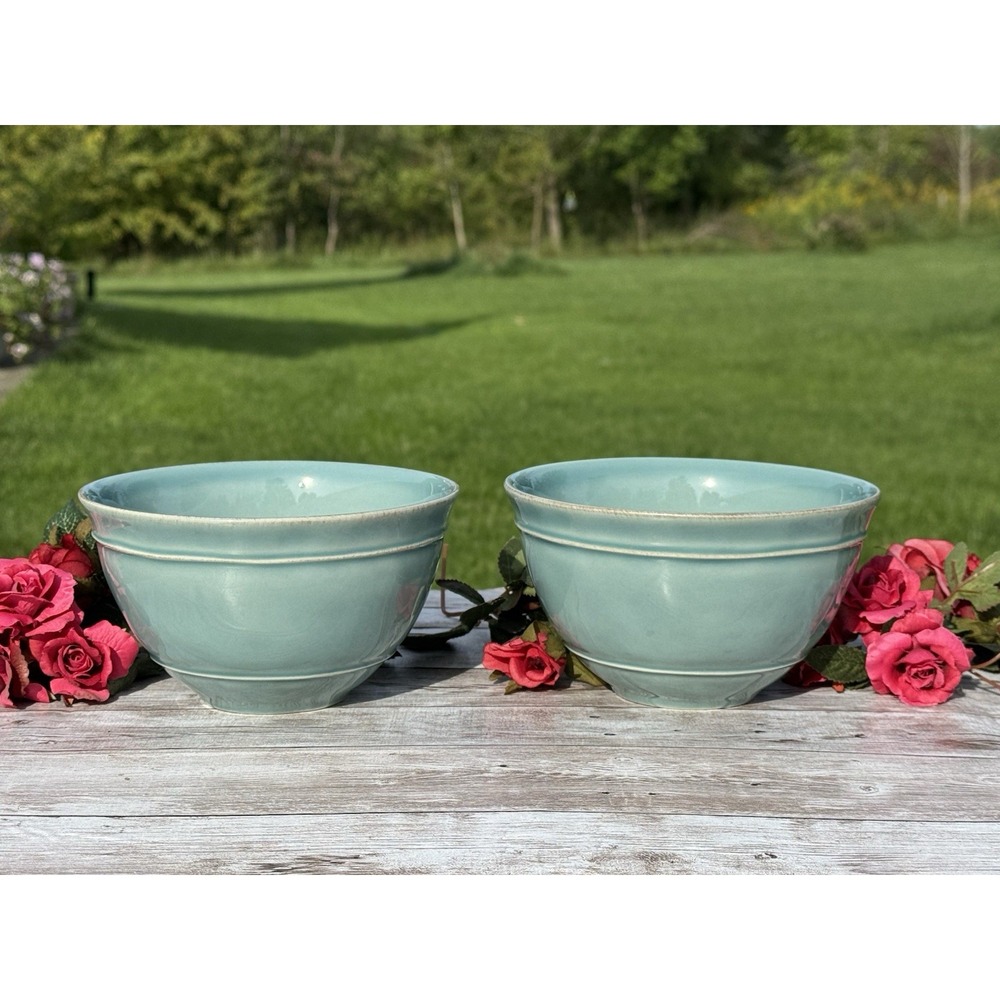 Pottery Barn Cambria Turquoise Blue 6" Soup / Cereal Bowls Set of 2 Retired